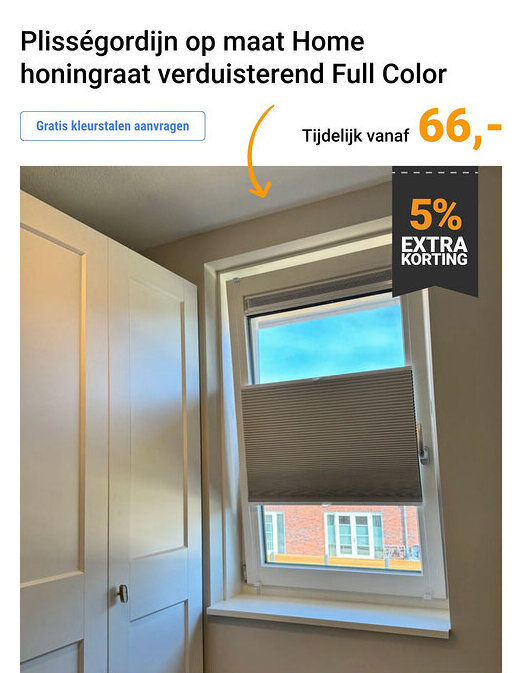 Raamdecoratie.com Plisségordijn op maat Home honingraat verduisterend Full Color aanbieding