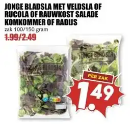 MCD Supermarkt JONGE BLADSLA MET VELDSLA OF RUCOLA OF RAUWKOST SALADE KOMKOMMER OF RADUS aanbieding