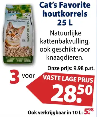 Huisdier Voordeelshop Cat's Favorite houtkorrels 25 L aanbieding