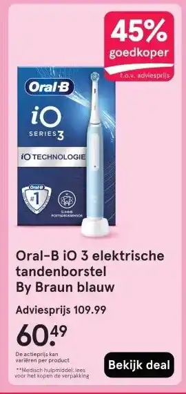 Etos Oral-B iO 3 elektrische tandenborstel By Braun blauw aanbieding