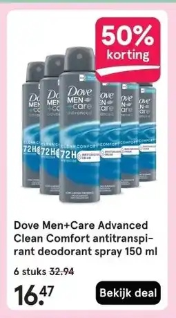 Etos Dove Men+Care Advanced Clean Comfort antitranspi- rant deodorant spray 150 ml aanbieding