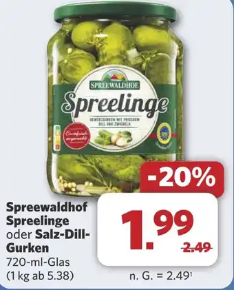 Combi Spreewaldhof Spreelinge oder Salz-Dill- Gurken aanbieding