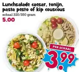 Boon`s Markt Lunchsalade caesar, tonijn. pasta pesto of kip couscous schaal 320/350 gram aanbieding