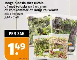 Poiesz Jonge bladsla met rucola of met veldsla of komkommer of radijs rauwkost aanbieding