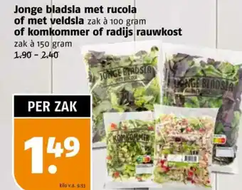 Poiesz Jonge bladsla met rucola of met veldsla of komkommer of radijs rauwkost aanbieding