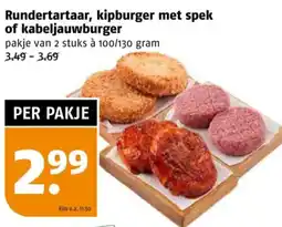 Poiesz Rundertartaar, kipburger met spek of kabeljauwburger aanbieding