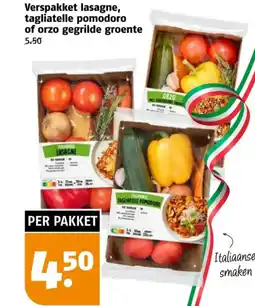 Poiesz Verspakket lasagne, tagliatelle pomodoro of orzo gegrilde groente 5.50 aanbieding