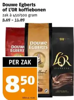 Poiesz Douwe Egberts of L'OR koffiebonen aanbieding