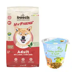 Zooplus My Friend 12 kg droogvoer + Gratis Bosch Fruitees 200g - 12 kg Dog Adult met lam aanbieding