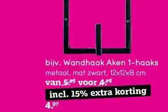 Leen Bakker Wandhaak Aken 1-haaks 12x12x8 cm aanbieding