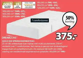 Jysk Dreamzone Gold S50 Springveermatras aanbieding
