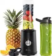 Bol.com KitchenBrothers Mini Blender - Blender to Go - Smoothie Maker - 2 To-Go Bekers 600 ml - Zwart aanbieding