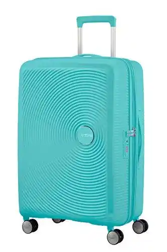 Amazon American Tourister Soundbox - Spinner M Erweiterbar Koffer, 67 cm, 71.5/81 L, Blau (Poolside Blue) aanbieding