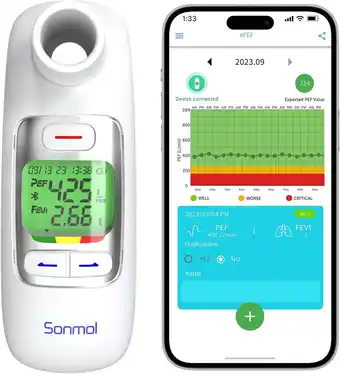 Amazon Peak Flow meter voor volwassenen en kinderen, digitale spirometer voor astma, COPD PEF FEV1 monitor aanbieding