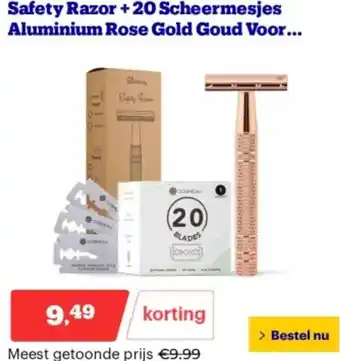 Bol.com Safety Razor +20 Scheermesjes Aluminium Rose Gold Goud Voor. aanbieding