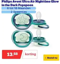 Bol.com Philips Avent Ultra Air Nighttime Glow in the Dark Fopspeen aanbieding