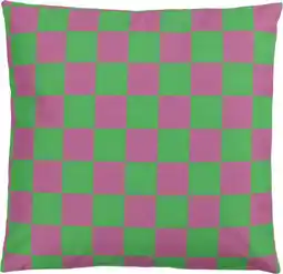 Intratuin Overseas sierkussen Vinnie geblokt groen / paars 45 x 45 x 10 cm aanbieding