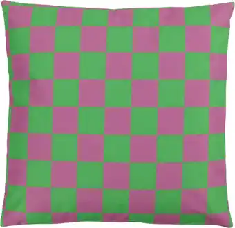 Intratuin Overseas sierkussen Vinnie geblokt groen / paars 45 x 45 x 10 cm aanbieding