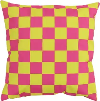 Intratuin Overseas sierkussen Vinnie geblokt geel / roze 45 x 45 x 10 cm aanbieding