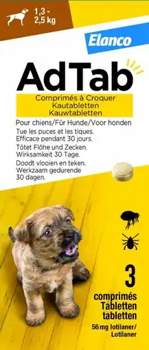 Welkoop AdTab Kauwtablet - Anti Vlooien en teken - Hond - 1,3-2,5 kg - 3 stuks aanbieding