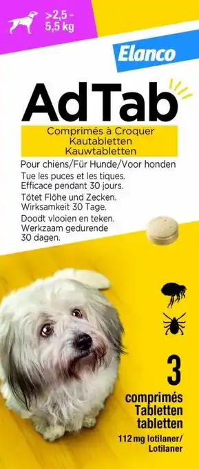 Welkoop AdTab Kauwtablet - Anti Vlooien en teken - Hond - 2,5-5,5 kg - 3 stuks aanbieding