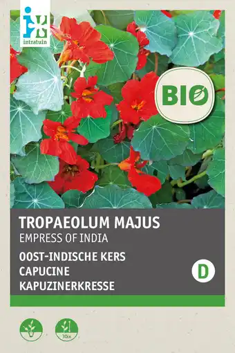 Intratuin intratuin biologisch bloemenzaad Oost indische kers (Trapaeolum majus 'Emperess of India') aanbieding