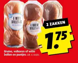 Boni Bruine, volkoren of witte bollen en puntjes zak 6 stuks aanbieding