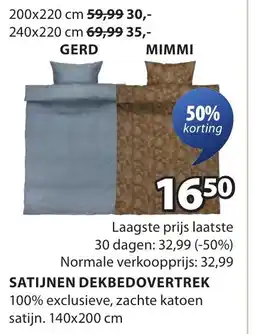 Jysk Satijnen dekbedovertrek aanbieding