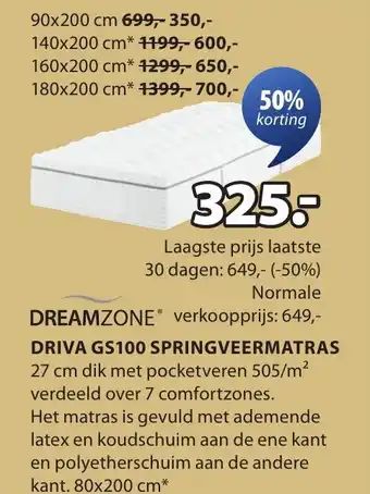 Jysk Driva GS100 springveermatras aanbieding