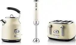 Bol.com Westinghouse Retro Waterkoker + Broodrooster 4 Sleuven + Staafmixer - Wit aanbieding