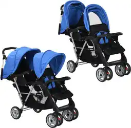 Bol.com vidaXL Kinderwagen dubbel staal blauw en zwart aanbieding