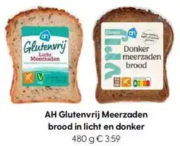 Albert Heijn AH Glutenvrij Meerzaden brood in licht en donker aanbieding