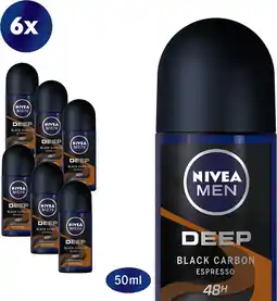 Bol.com NIVEA MEN Deep Espresso Deodorant Roll On - 6 x 50ml - Anti-Transpirant - Voordeelverpakking aanbieding