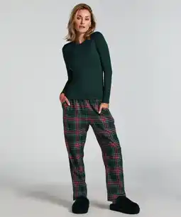 Hunkemoller Hunkemöller Pyjamabroek Flannel Groen aanbieding