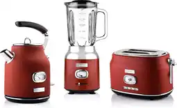 Bol.com Westinghouse Retro Waterkoker + Broodrooster 2 Sleuven + Blender - Rood aanbieding