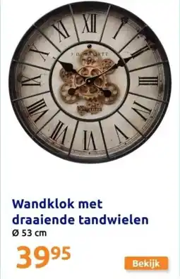 Action Wandklok met draaiende tandwielen aanbieding