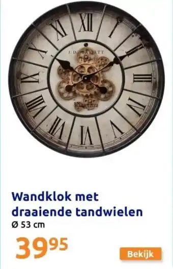 Action Wandklok met draaiende tandwielen aanbieding