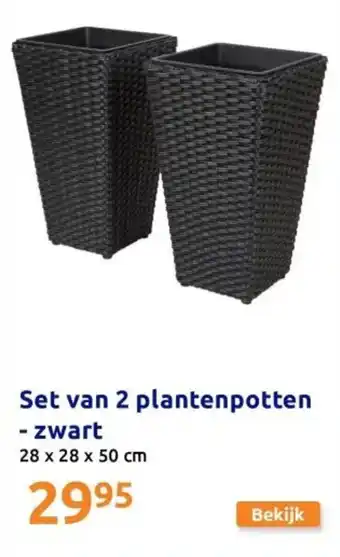 Action Set van 2 plantenpotten  zwart aanbieding