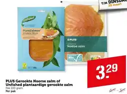 Coop PLUS Gerookte Noorse zalm of Unfished plantaardige gerookte zalm aanbieding