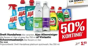 Coop Dreft Handafwas, Ajax Allesreiniger  of Vintastic Schoonmaakazijn aanbieding