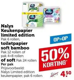 Coop Nalys Keukenpapier limited edition, toiletpapier soft bamboo of soft aanbieding