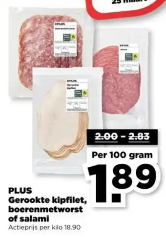 PLUS PLUS Gerookte kipfilet, boerenmetworst of salami aanbieding