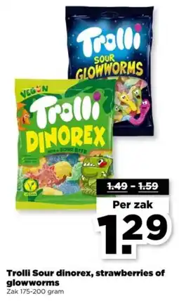 PLUS Trolli Sour dinorex, strawberries of glowworms aanbieding