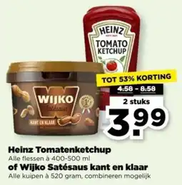 PLUS Heinz Tomatenketchup of Wijko Satésaus kant en klaar aanbieding