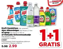 PLUS Dreft Handafwas, Ajax Allesreiniger of spray of Vintastic Schoonmaakazijn aanbieding