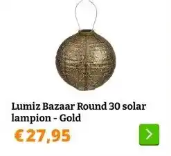 Obelink Lumiz Bazaar Round 30 solar lampion - Gold aanbieding