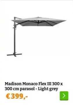 Obelink Madison Monaco Flex III 300 x 300 cm parasol - Light grey aanbieding