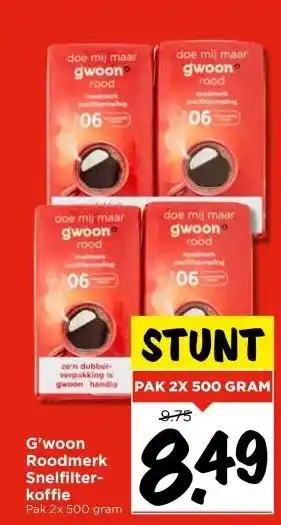 Vomar Voordeelmarkt G'woon Roodmerk Snelfilter- koffie aanbieding