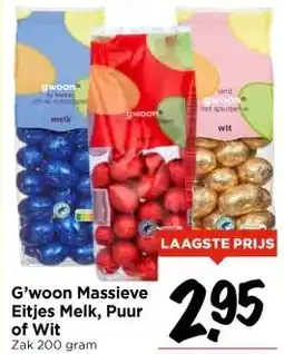 Vomar Voordeelmarkt G'woon Massieve Eitjes Melk, Puur of Wit aanbieding