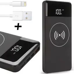 Bol.com Powerbank Draadloos Oplader 10000 mAh + Lightning Kabel geschikt voor Apple iPhone / iPad - TechNow aanbieding